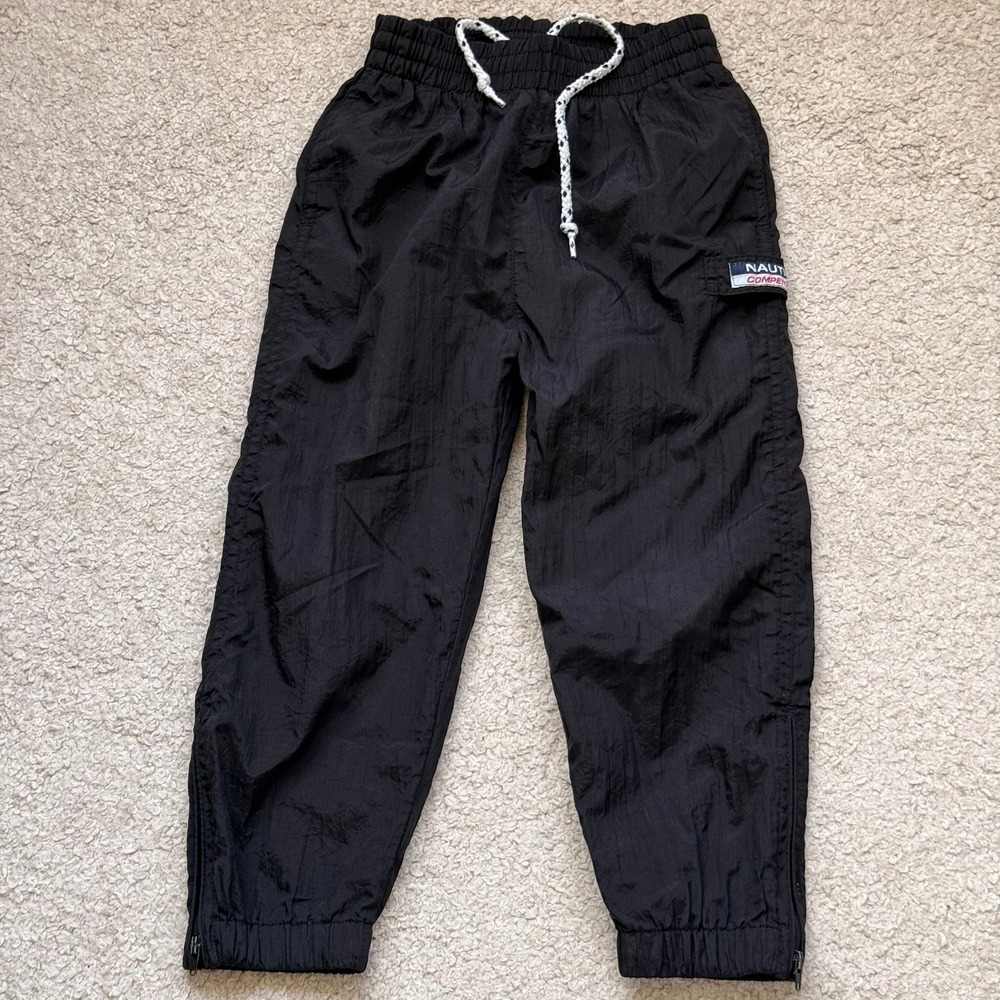 Nautica Competition Vintage Black Nylon Track Pants Joggers Kids Size S/4